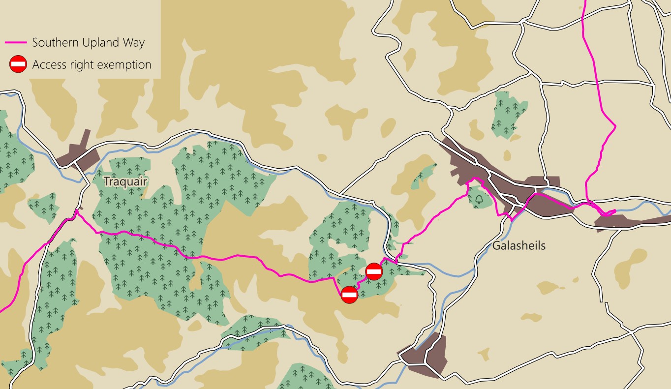 Map showing part of the Southern Upland way which is affected by the rally.